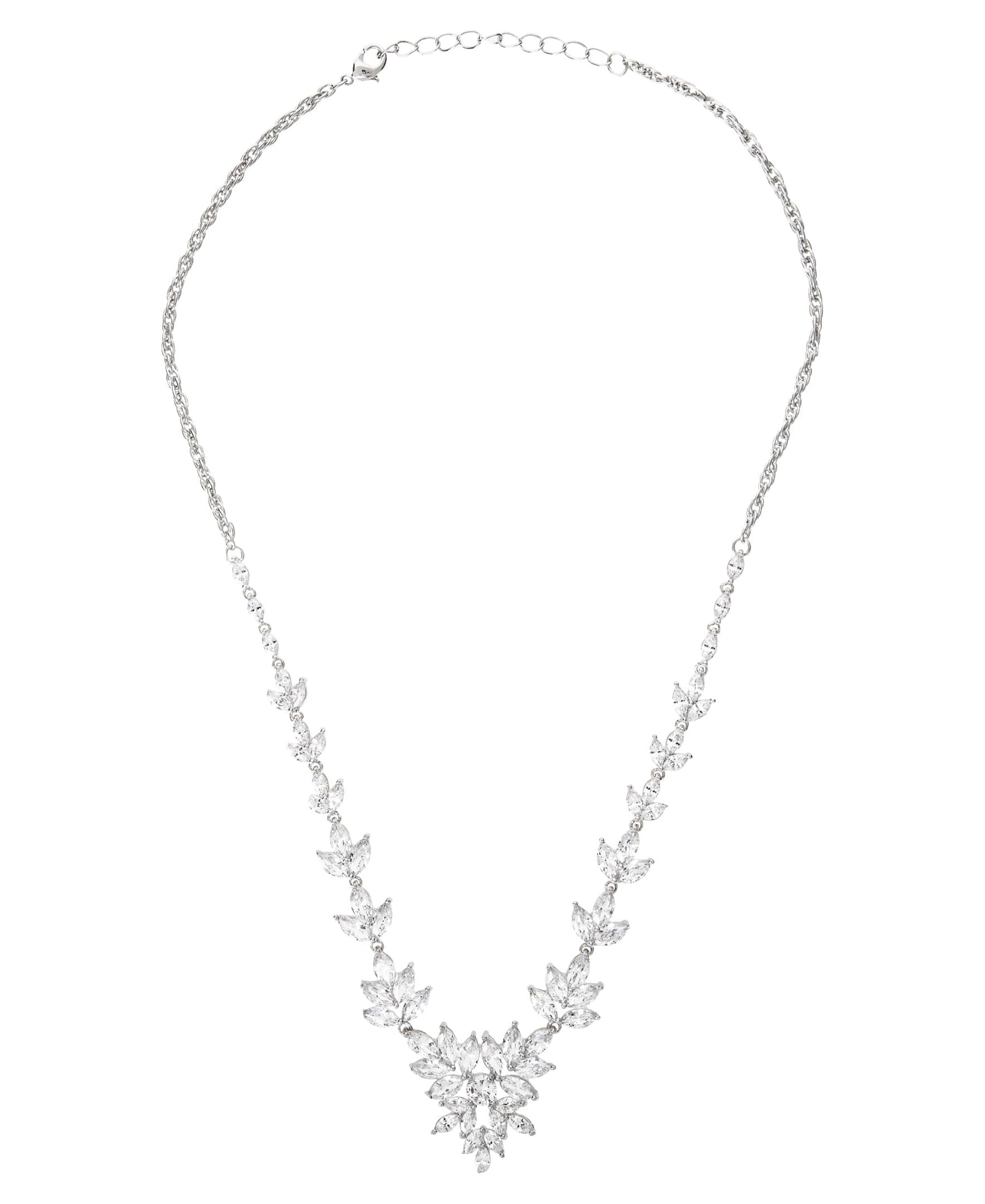 Believe by Brilliance Women's Sterling Silver and Cubic Zirconia Leaves Cluster Statement Necklace, 18"+ 2"