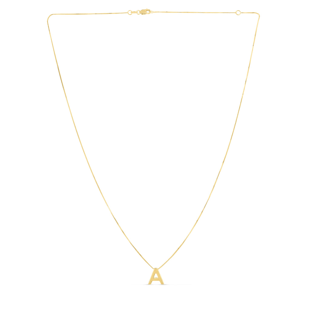 14K Yellow Gold Block Initial "A" on 18in Box Chain with Lobster Clasp