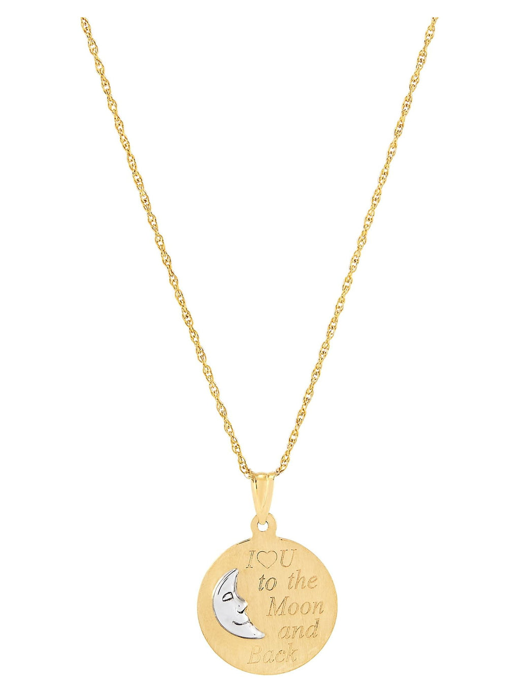Brilliance Fine Jewelry 10K Gold Round Moon Disk with "I Love You To The Moon and Back" Pendant on 18" Gold Filled Chain