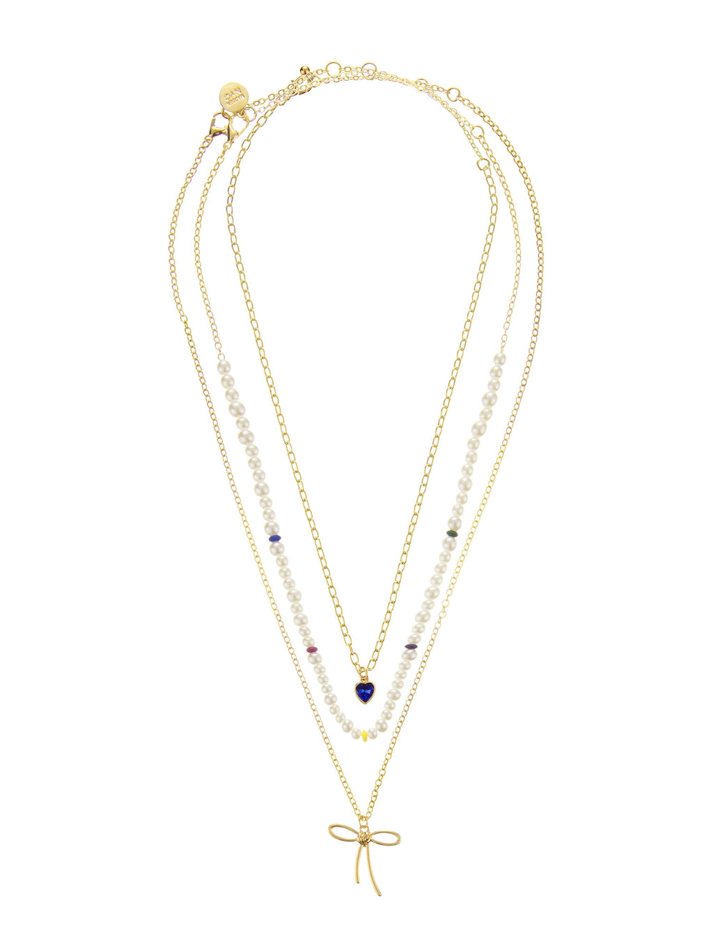 Madden NYC Women's Fashion Gold-Tone Romantic Bow Pearl Strand Necklace 3-Piece Set