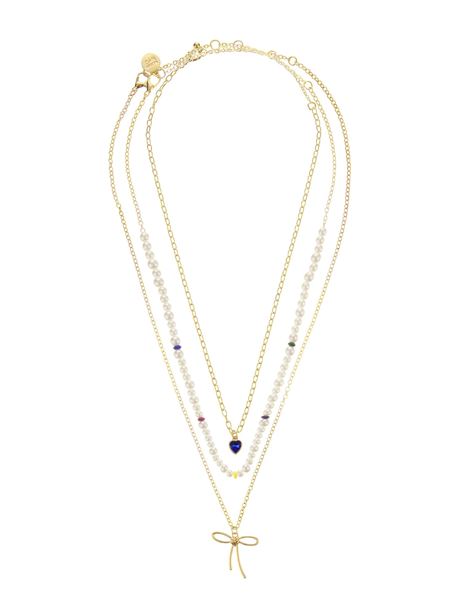 Madden NYC Women's Fashion Gold-Tone Romantic Bow Pearl Strand Necklace 3-Piece Set