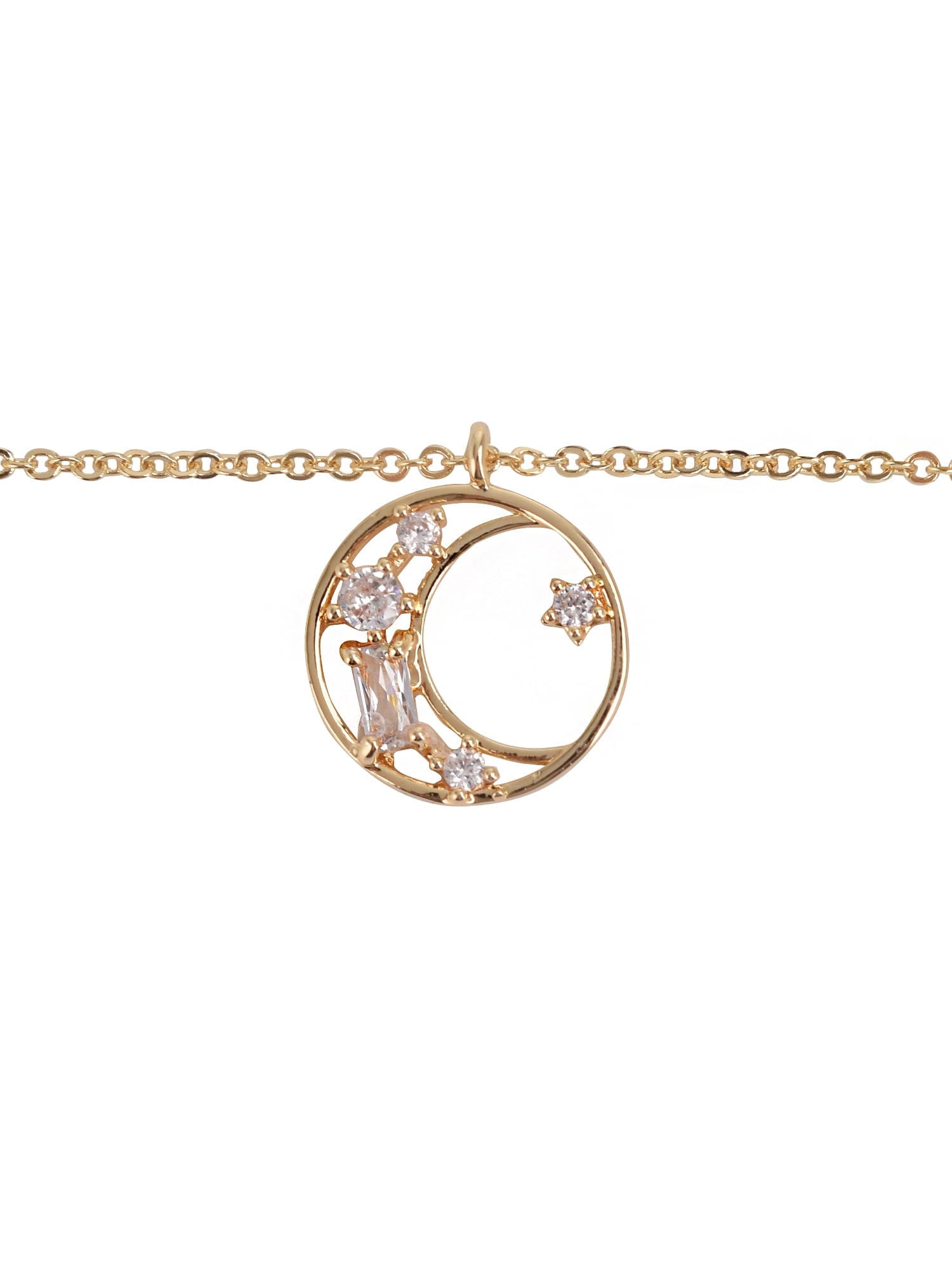 Believe by Brilliance Women's Adult Female 14kt Gold Flash Plated Moon and Stars with CZ Layered Necklace